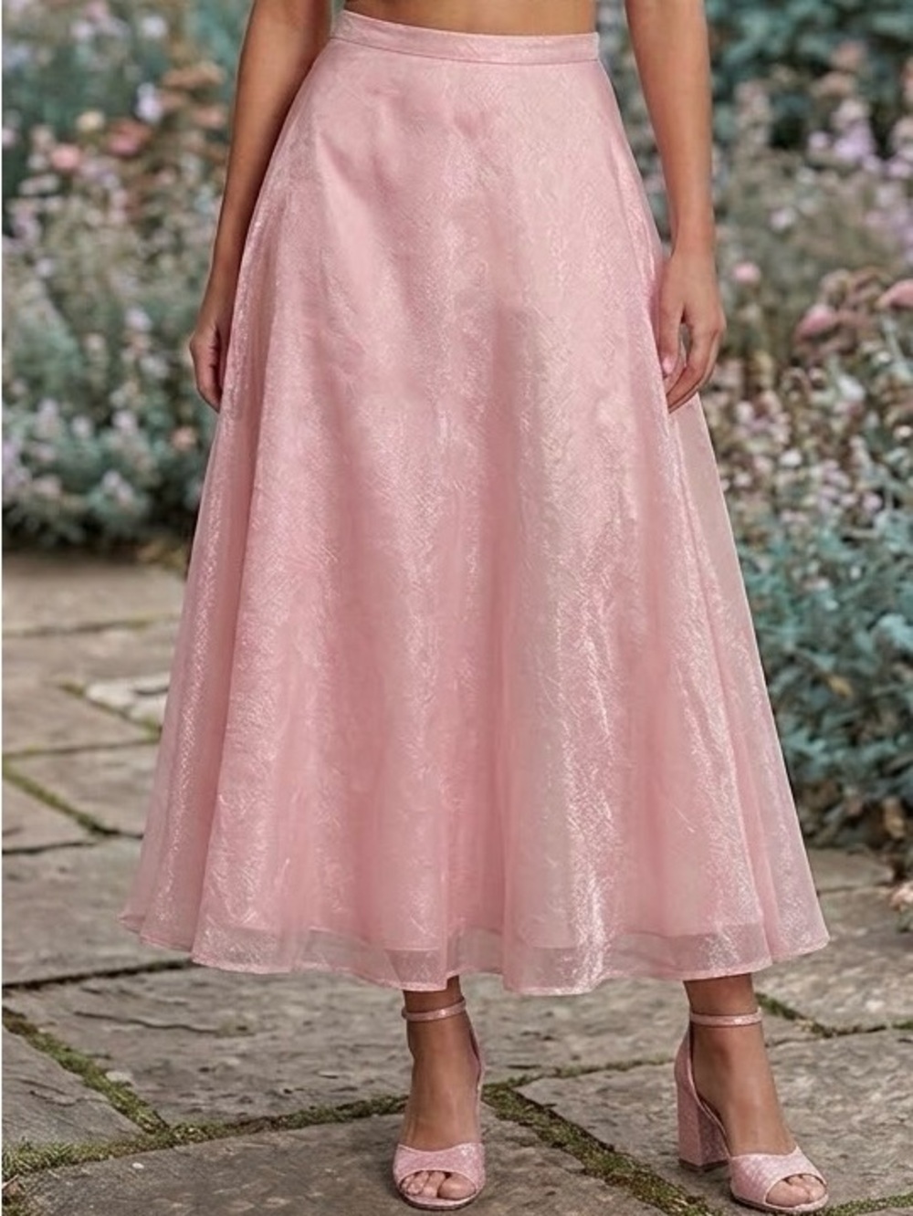 David's Bridal Blush Pink A-Line Midi Skirt